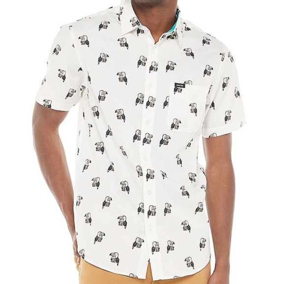 Matix Mens Toucan Print White Button Up 